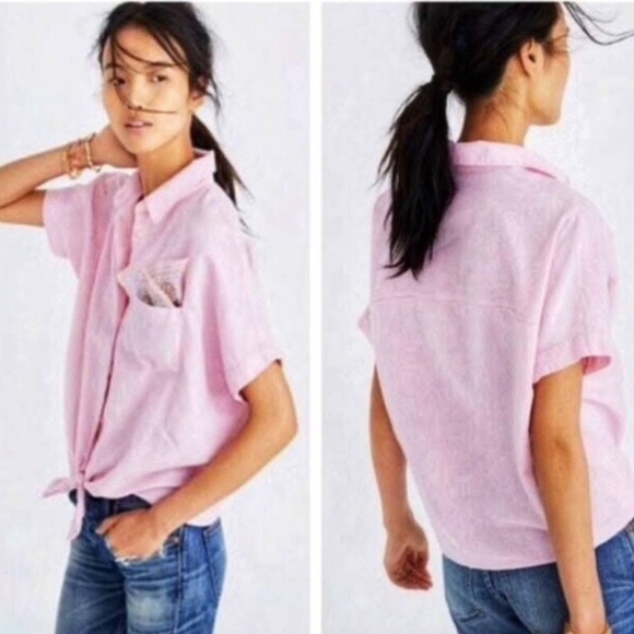 Madewell Tops - MADEWELL Pink Linen Short Sleeve Button Down Shirt Top